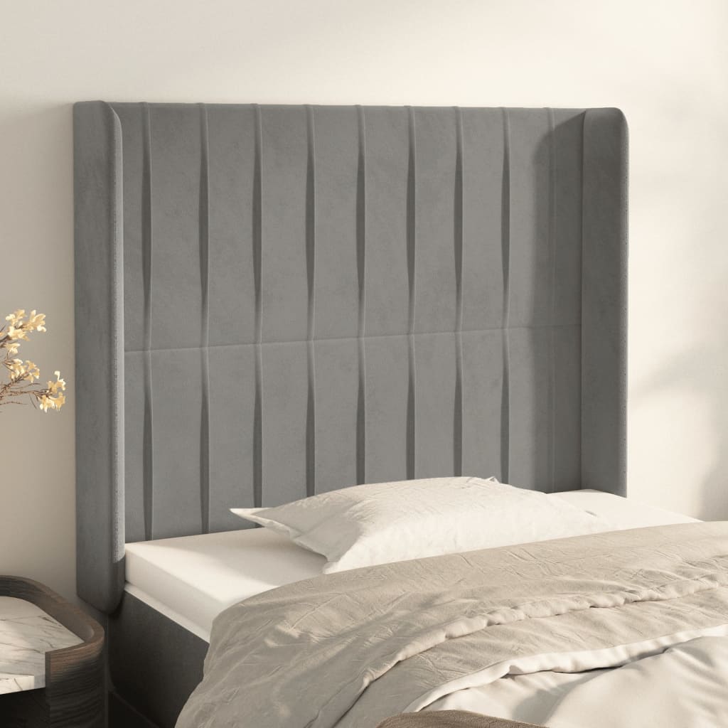 Hoofdbord met randen 93x16x118/128 cm fluweel lichtgrijs is nu te koop bij PeponiXL, paradijselijk wonen!
