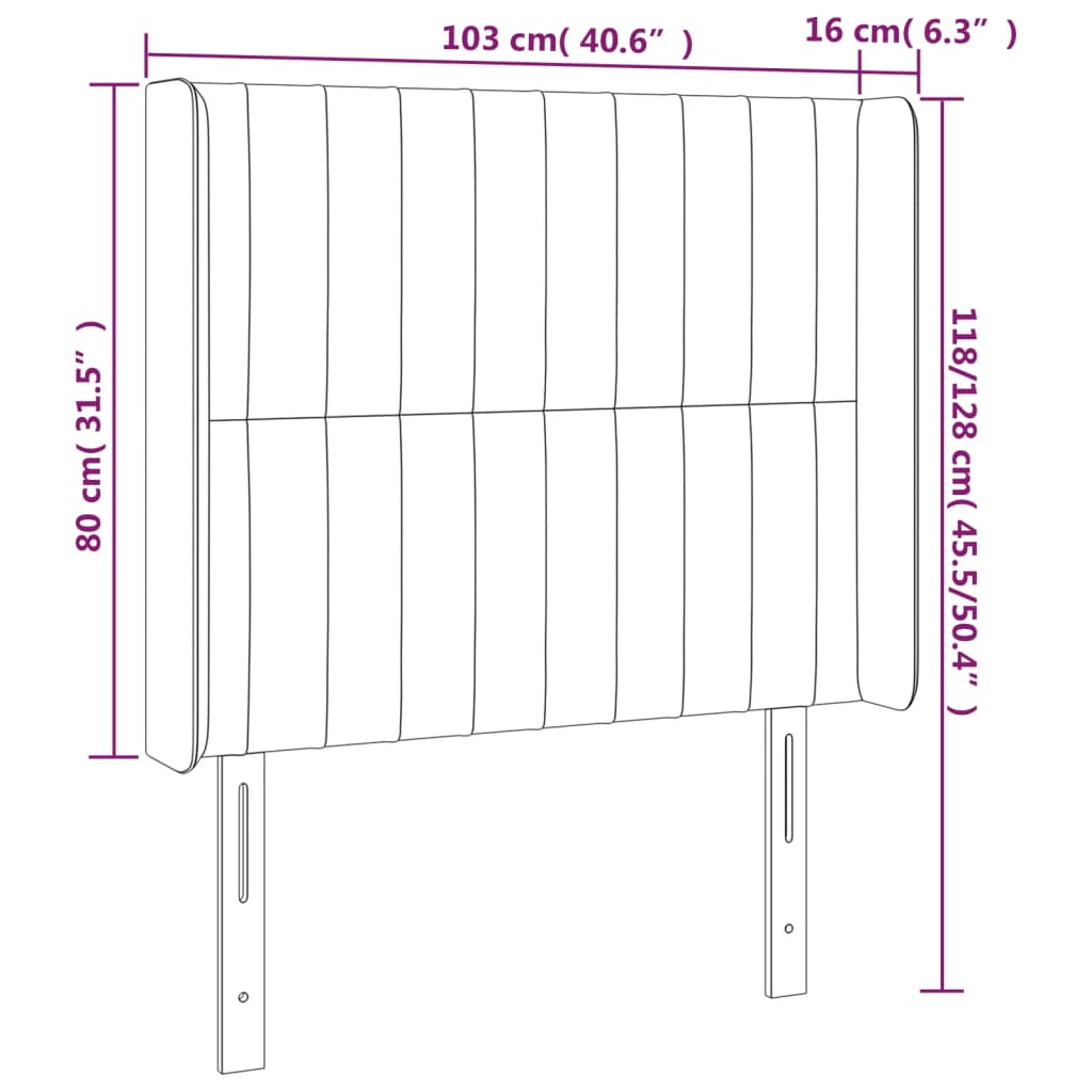 Hoofdbord met randen 103x16x118/128 cm fluweel lichtgrijs is nu te koop bij PeponiXL, paradijselijk wonen!