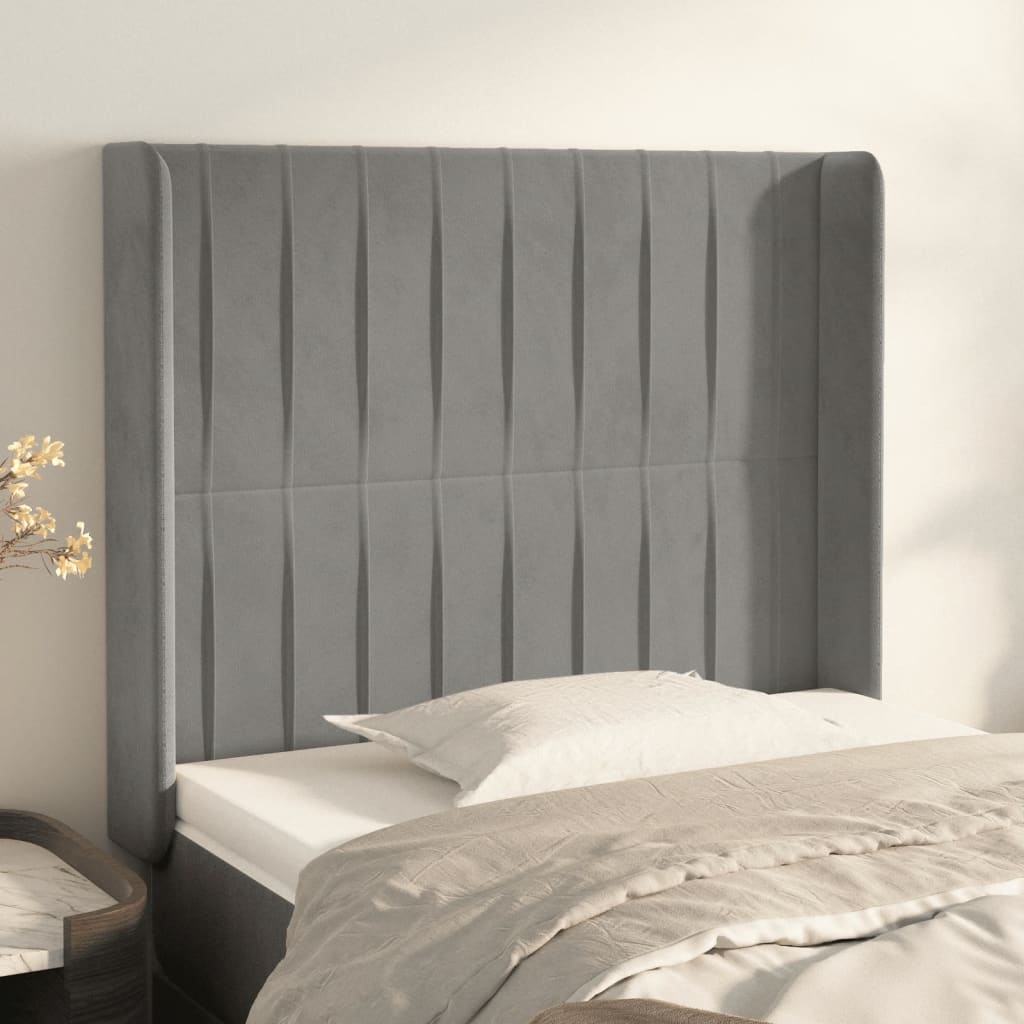 Hoofdbord met randen 103x16x118/128 cm fluweel lichtgrijs is nu te koop bij PeponiXL, paradijselijk wonen!