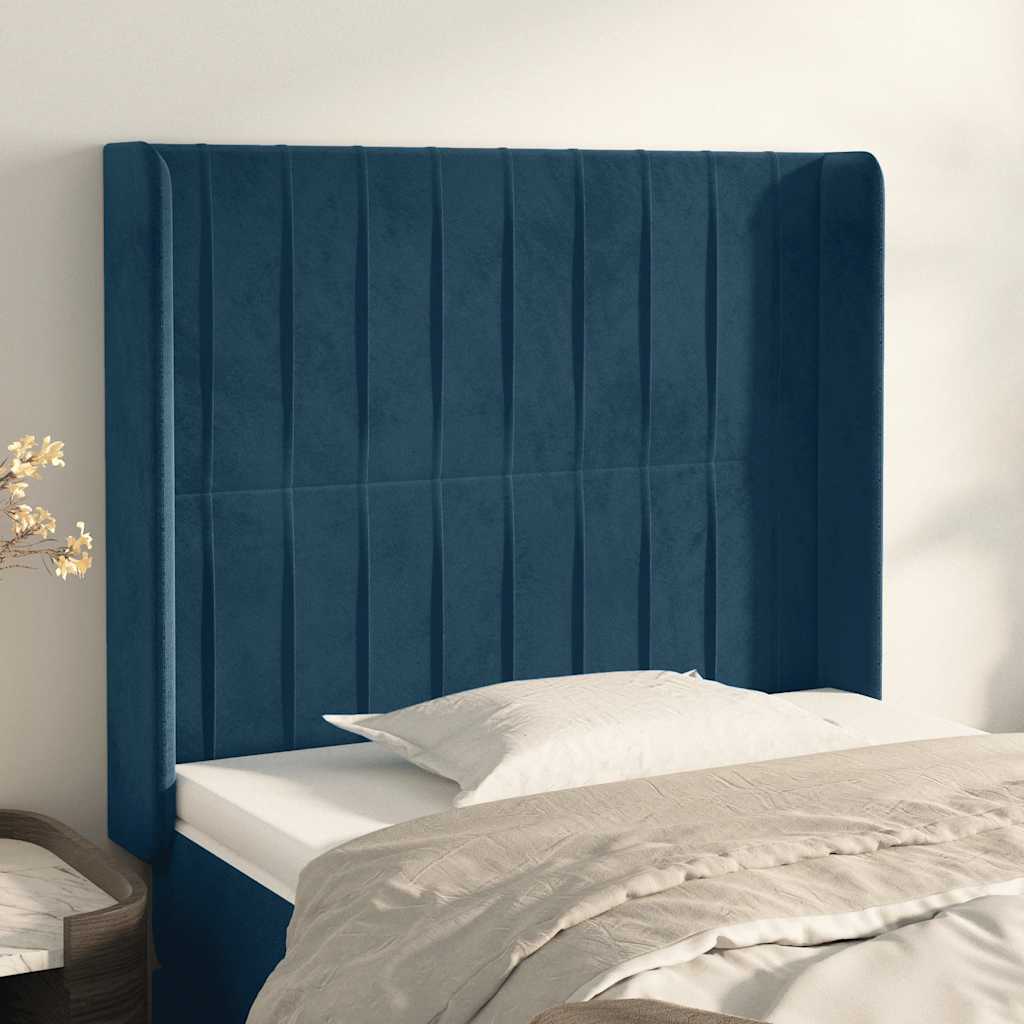 Hoofdbord met randen 103x16x118/128 cm fluweel donkerblauw is nu te koop bij PeponiXL, paradijselijk wonen!