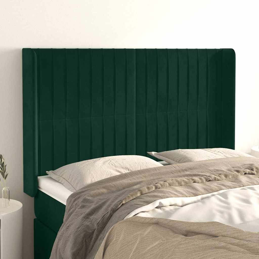 Hoofdbord met randen 147x16x118/128 cm fluweel donkergroen is nu te koop bij PeponiXL, paradijselijk wonen!