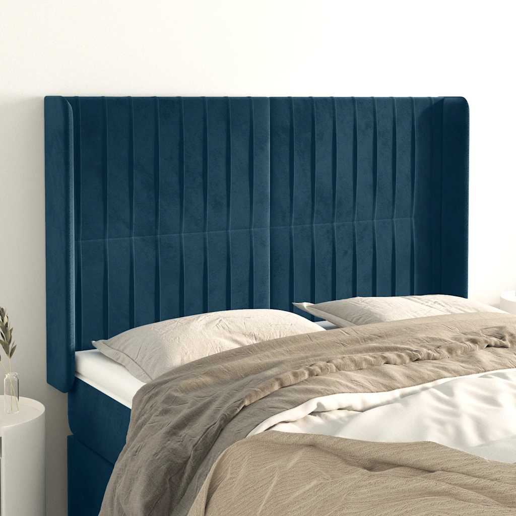 Hoofdbord met randen 147x16x118/128 cm fluweel donkerblauw is nu te koop bij PeponiXL, paradijselijk wonen!