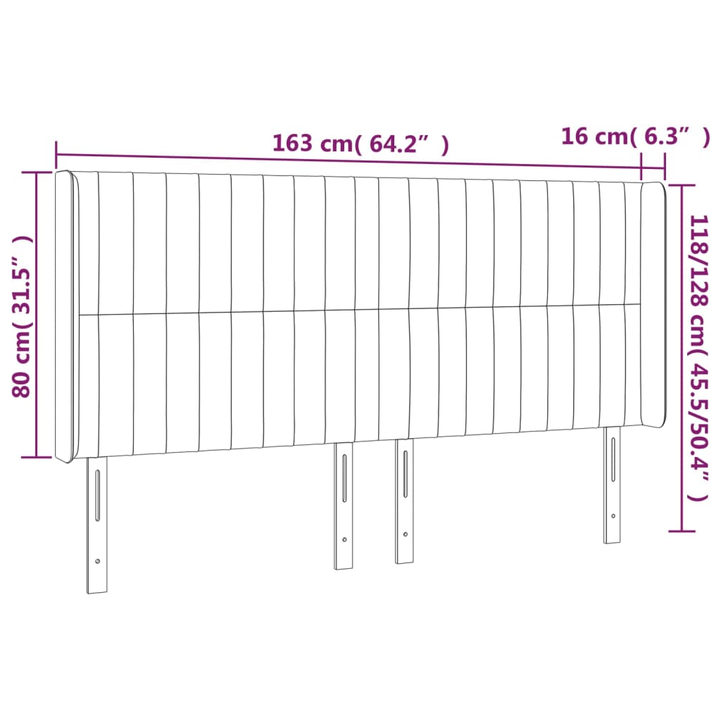 Hoofdbord met randen 163x16x118/128 cm fluweel donkergrijs is nu te koop bij PeponiXL, paradijselijk wonen!