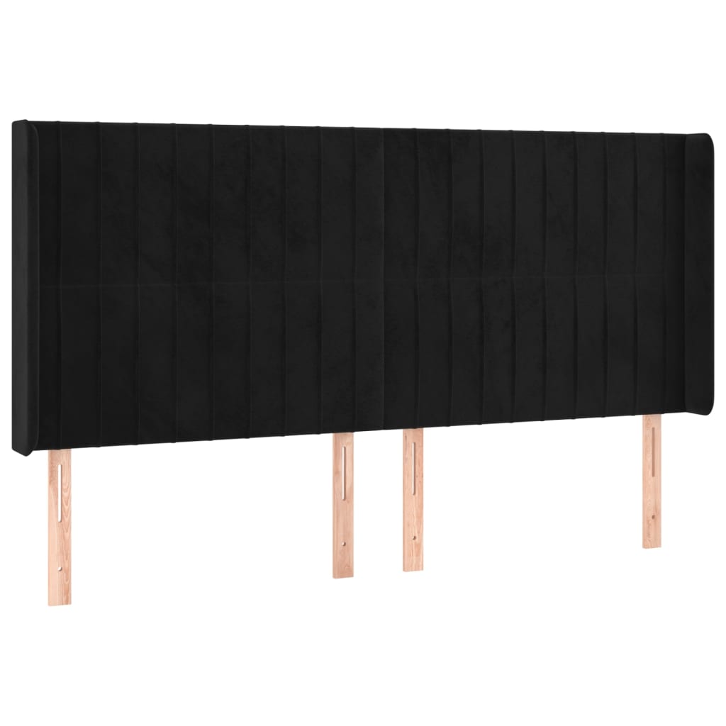 Hoofdbord met randen 163x16x118/128 cm fluweel zwart is nu te koop bij PeponiXL, paradijselijk wonen!