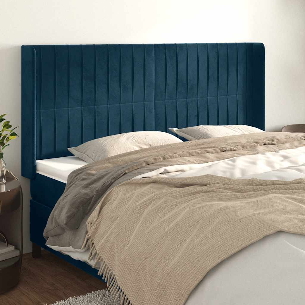 Hoofdbord met randen 163x16x118/128 cm fluweel donkerblauw is nu te koop bij PeponiXL, paradijselijk wonen!