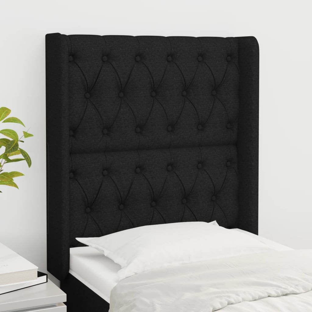 Hoofdbord met randen 83x16x118/128 cm stof zwart is nu te koop bij PeponiXL, paradijselijk wonen!