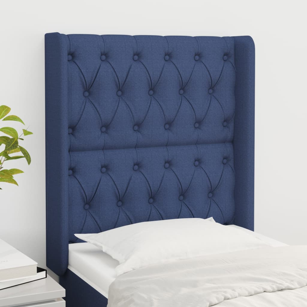 Hoofdbord met randen 83x16x118/128 cm stof blauw is nu te koop bij PeponiXL, paradijselijk wonen!