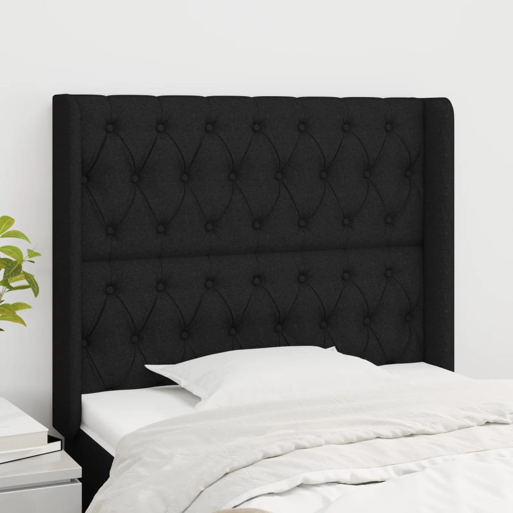 Hoofdbord met randen 93x16x118/128 cm stof zwart is nu te koop bij PeponiXL, paradijselijk wonen!