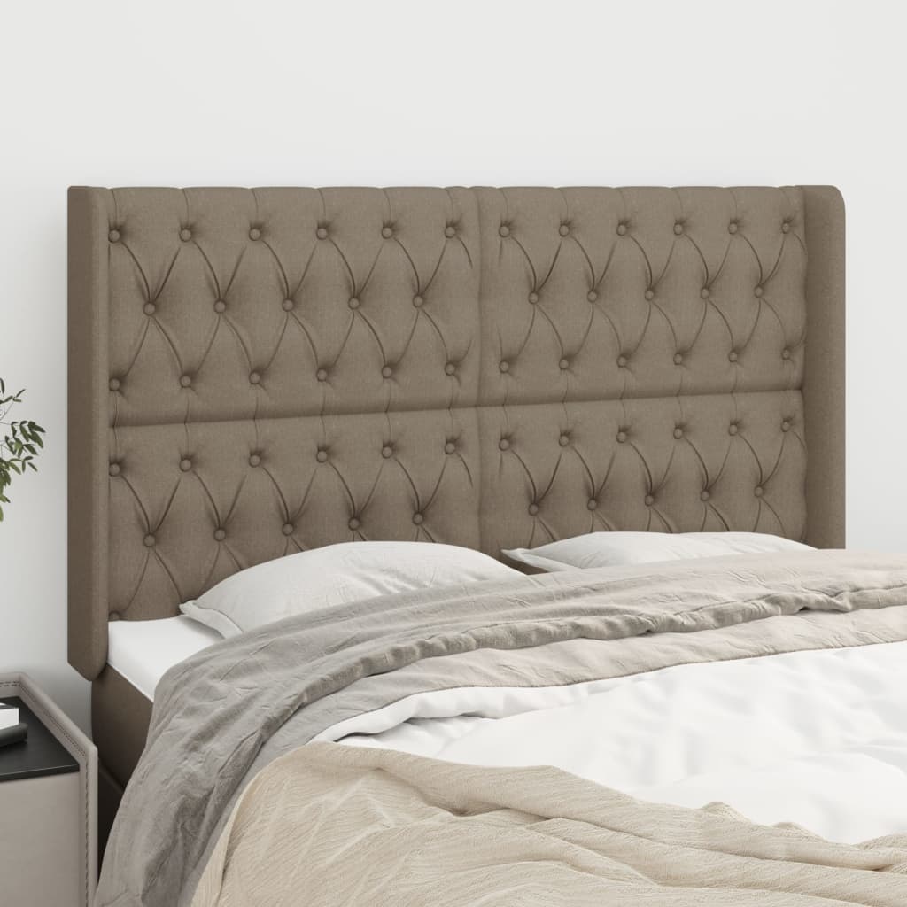Hoofdbord met randen 147x16x118/128 cm stof taupe is nu te koop bij PeponiXL, paradijselijk wonen!