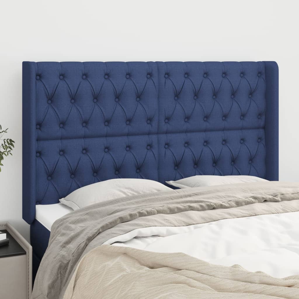 Hoofdbord met randen 147x16x118/128 cm stof blauw is nu te koop bij PeponiXL, paradijselijk wonen!