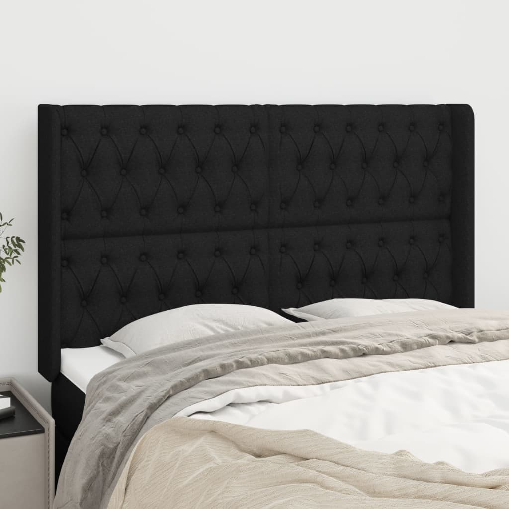 Hoofdbord met randen 163x16x118/128 cm stof zwart is nu te koop bij PeponiXL, paradijselijk wonen!