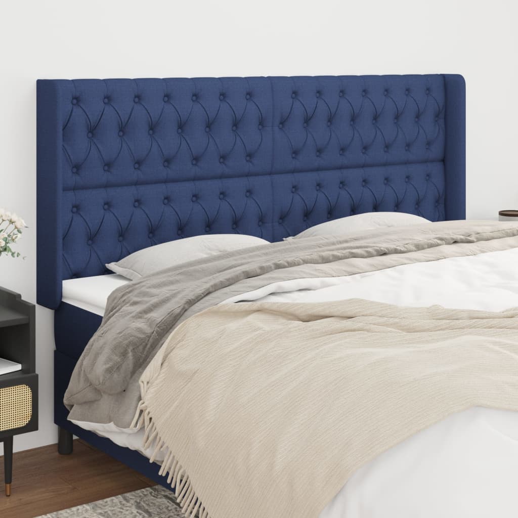 Hoofdbord met randen 183x16x118/128 cm stof blauw is nu te koop bij PeponiXL, paradijselijk wonen!