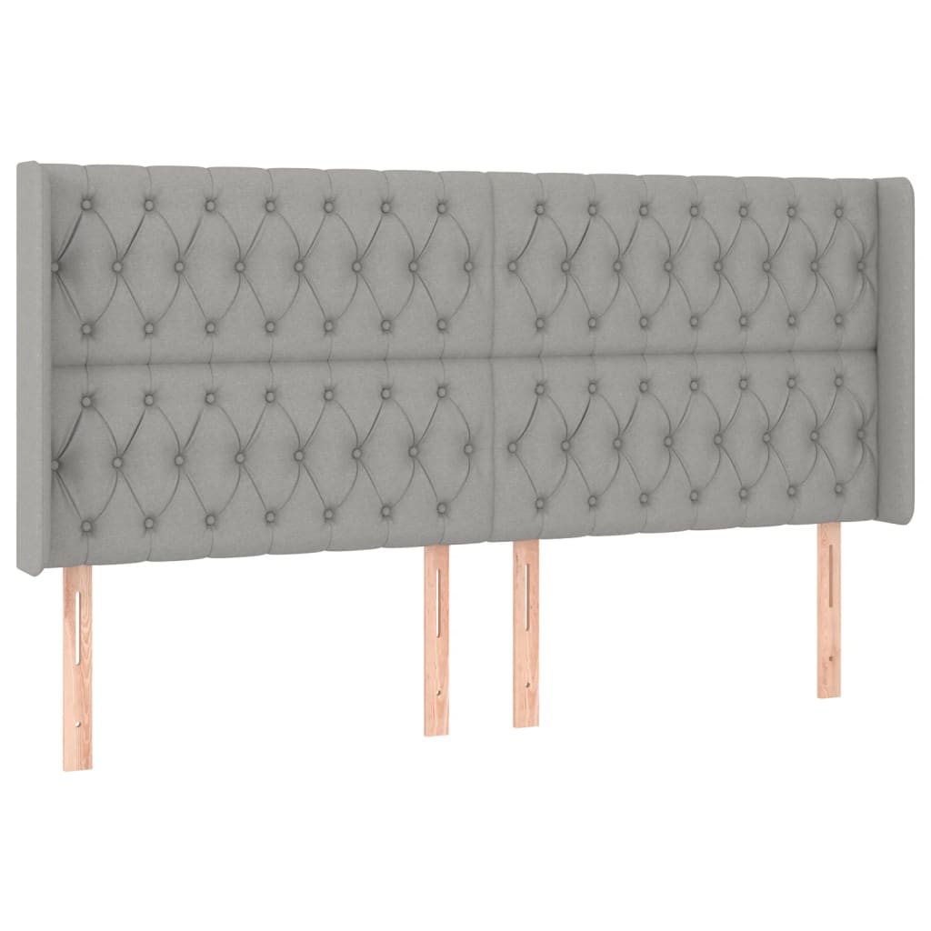 Hoofdbord met randen 203x16x118/128 cm stof lichtgrijs is nu te koop bij PeponiXL, paradijselijk wonen!