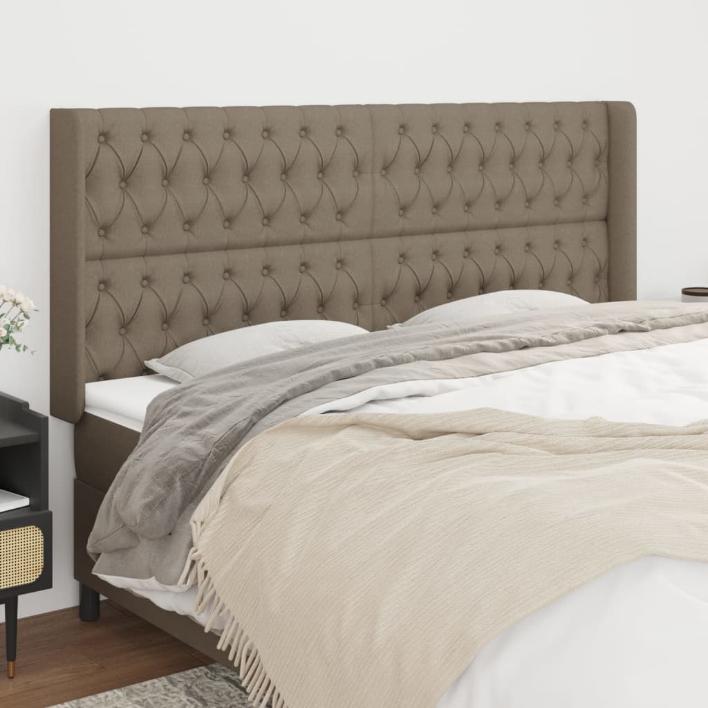Hoofdbord met randen 203x16x118/128 cm stof taupe is nu te koop bij PeponiXL, paradijselijk wonen!
