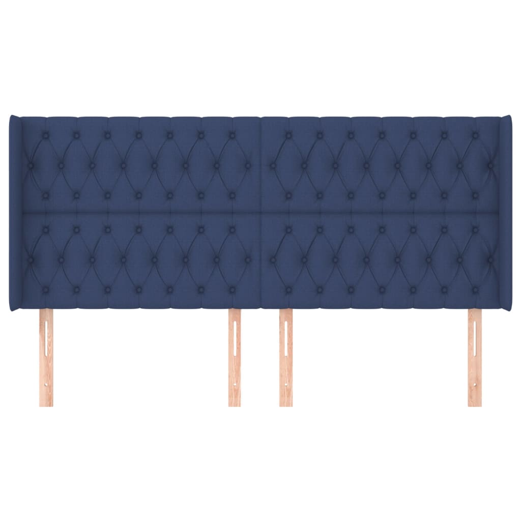 Hoofdbord met randen 203x16x118/128 cm stof blauw is nu te koop bij PeponiXL, paradijselijk wonen!