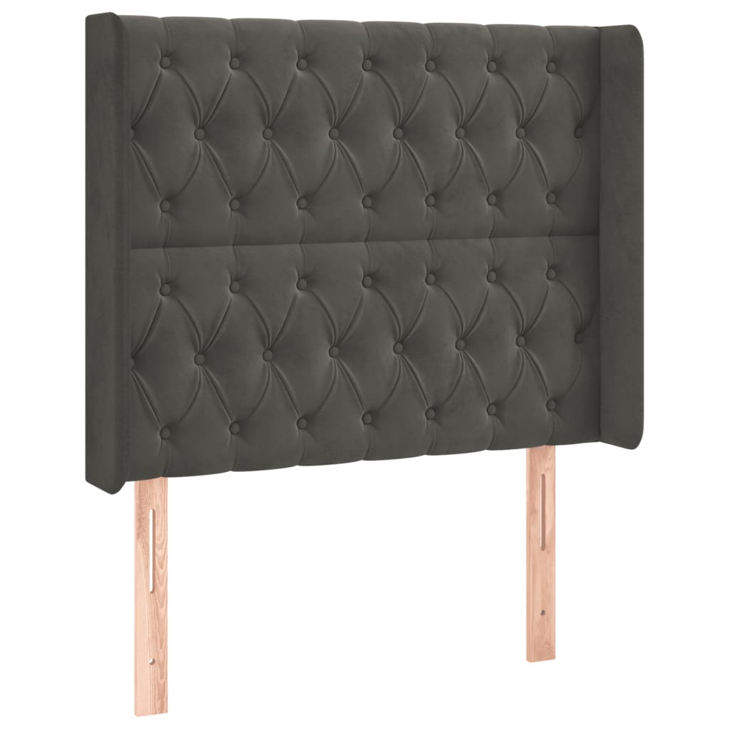 Hoofdbord met randen 93x16x118/128 cm fluweel donkergrijs is nu te koop bij PeponiXL, paradijselijk wonen!