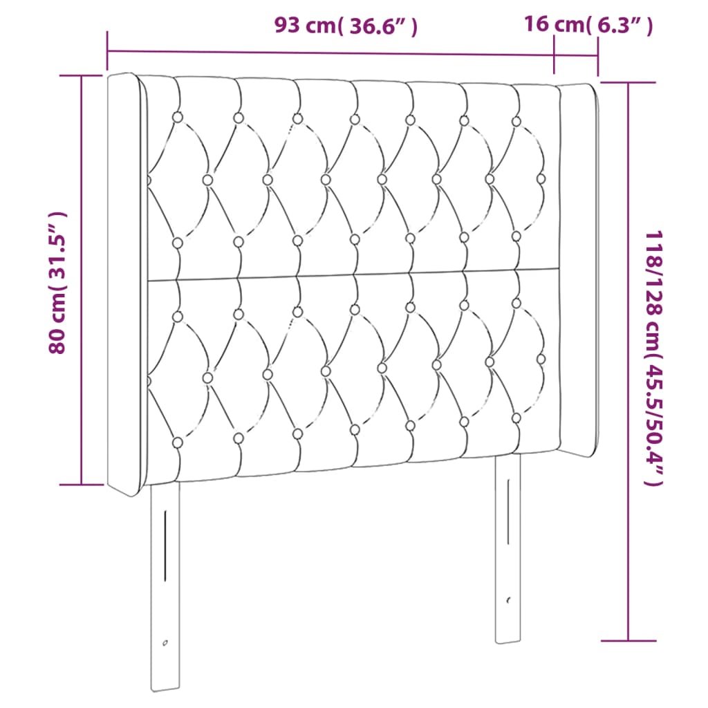 Hoofdbord met randen 93x16x118/128 cm fluweel donkergrijs is nu te koop bij PeponiXL, paradijselijk wonen!