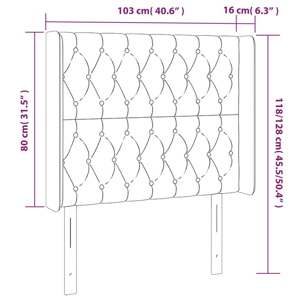 Hoofdbord met randen 103x16x118/128 cm fluweel lichtgrijs is nu te koop bij PeponiXL, paradijselijk wonen!