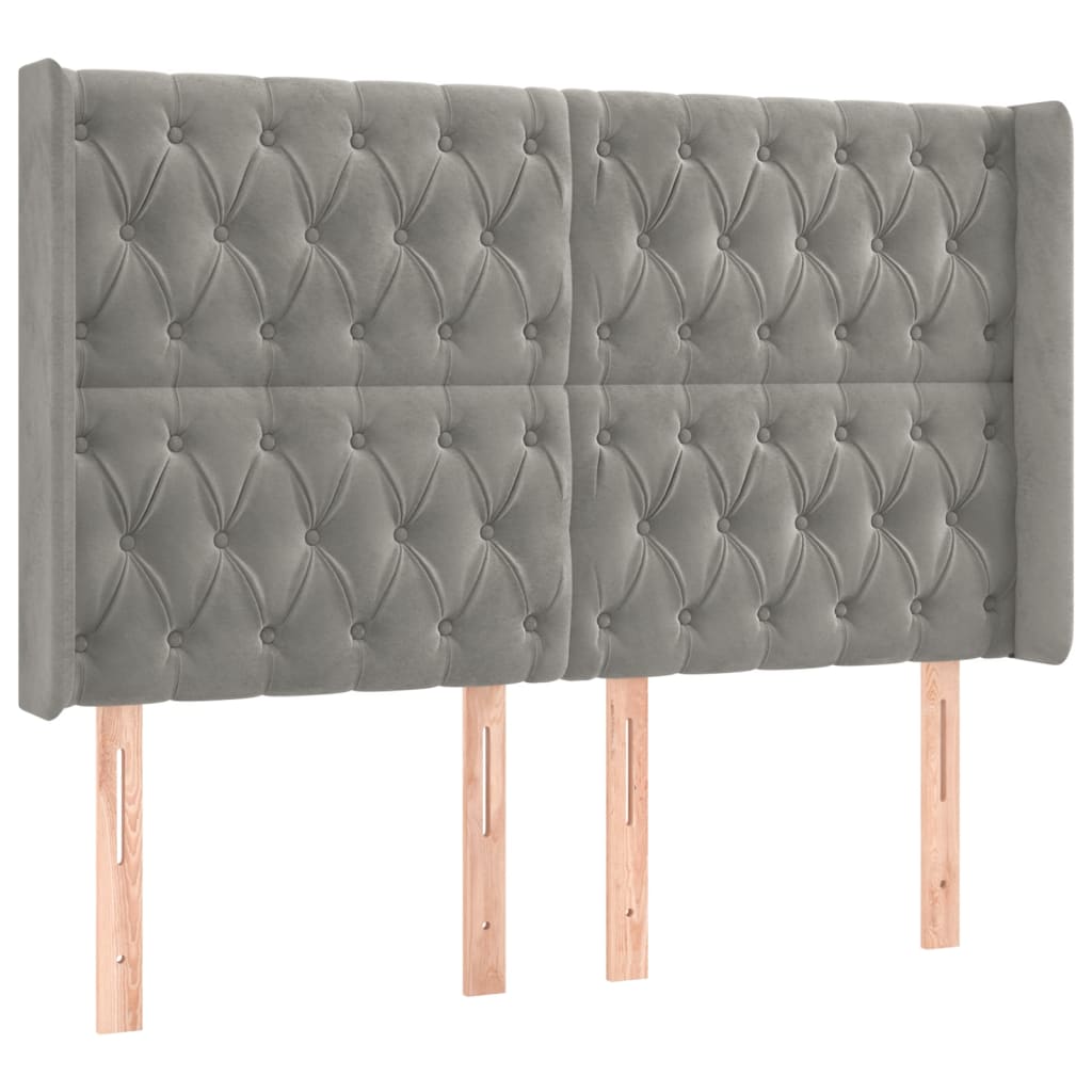 Hoofdbord met randen 147x16x118/128 cm fluweel lichtgrijs is nu te koop bij PeponiXL, paradijselijk wonen!