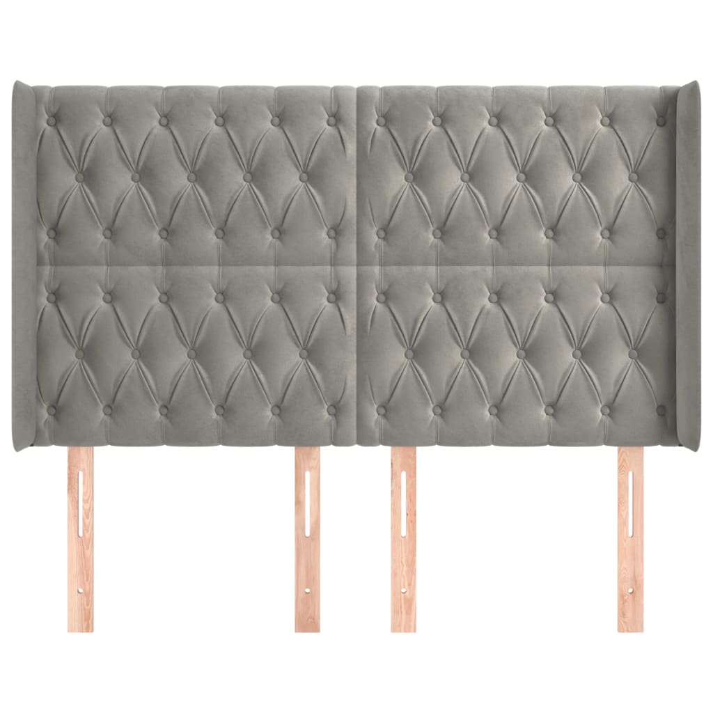 Hoofdbord met randen 147x16x118/128 cm fluweel lichtgrijs is nu te koop bij PeponiXL, paradijselijk wonen!