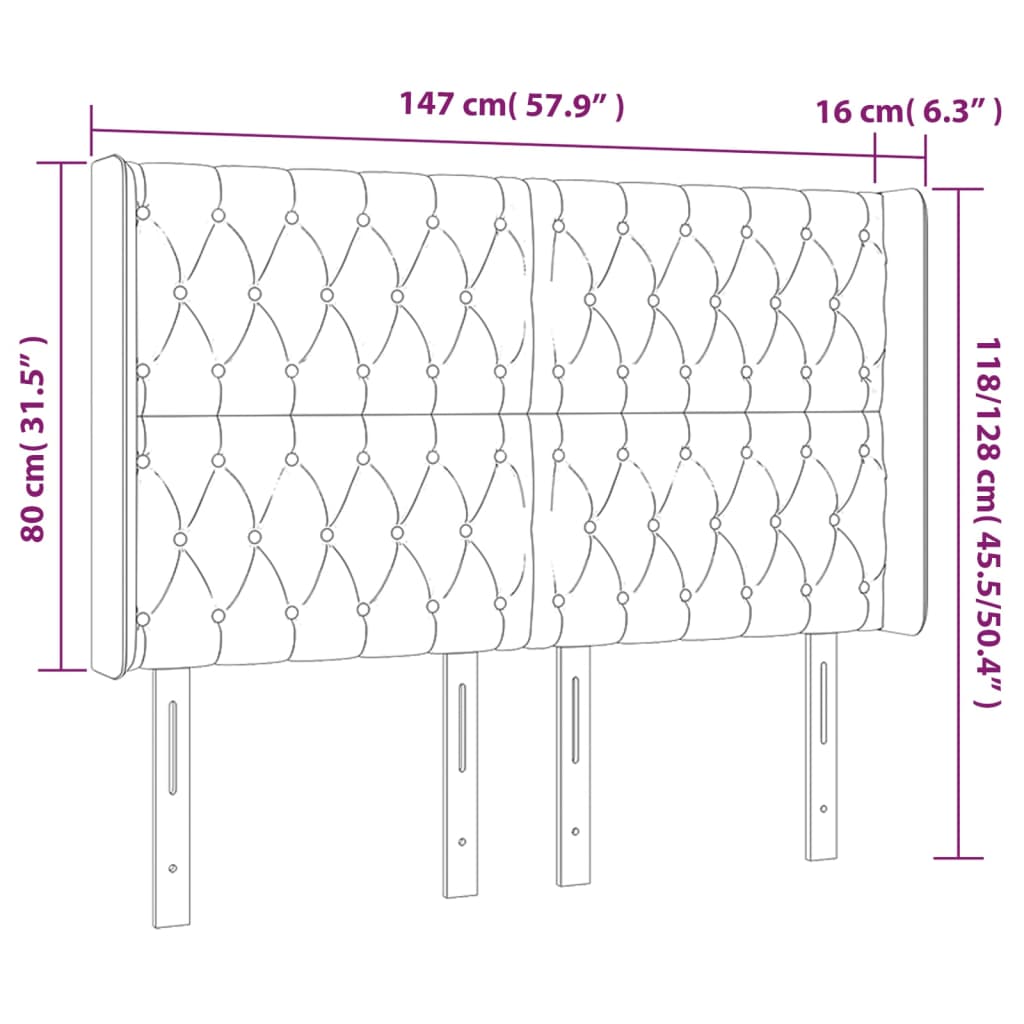 Hoofdbord met randen 147x16x118/128 cm fluweel donkergrijs is nu te koop bij PeponiXL, paradijselijk wonen!