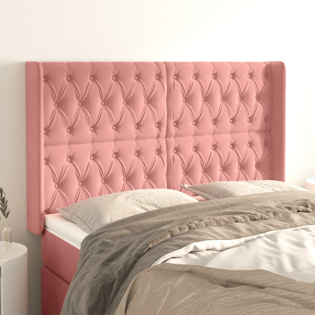 Hoofdbord met randen 147x16x118/128 cm fluweel roze is nu te koop bij PeponiXL, paradijselijk wonen!