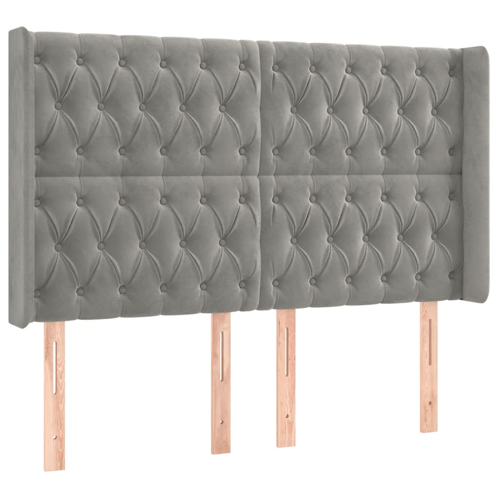 Hoofdbord met randen 163x16x118/128 cm fluweel lichtgrijs is nu te koop bij PeponiXL, paradijselijk wonen!