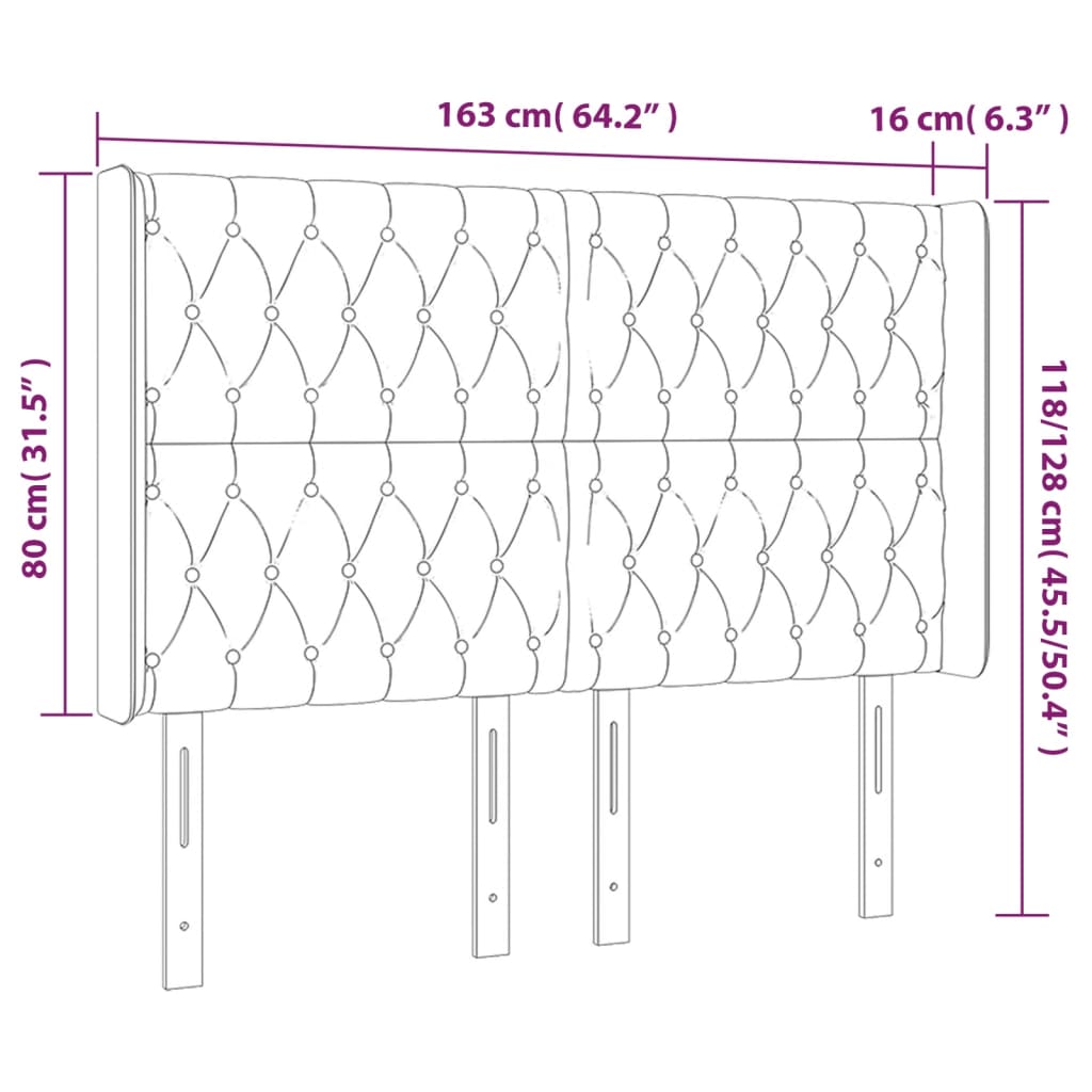 Hoofdbord met randen 163x16x118/128 cm fluweel lichtgrijs is nu te koop bij PeponiXL, paradijselijk wonen!