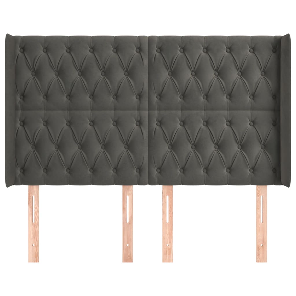 Hoofdbord met randen 163x16x118/128 cm fluweel donkergrijs is nu te koop bij PeponiXL, paradijselijk wonen!