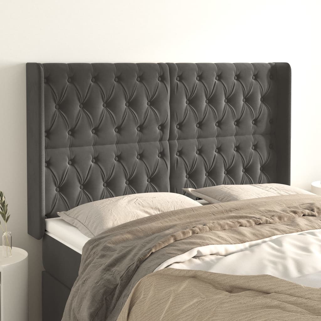Hoofdbord met randen 163x16x118/128 cm fluweel donkergrijs is nu te koop bij PeponiXL, paradijselijk wonen!