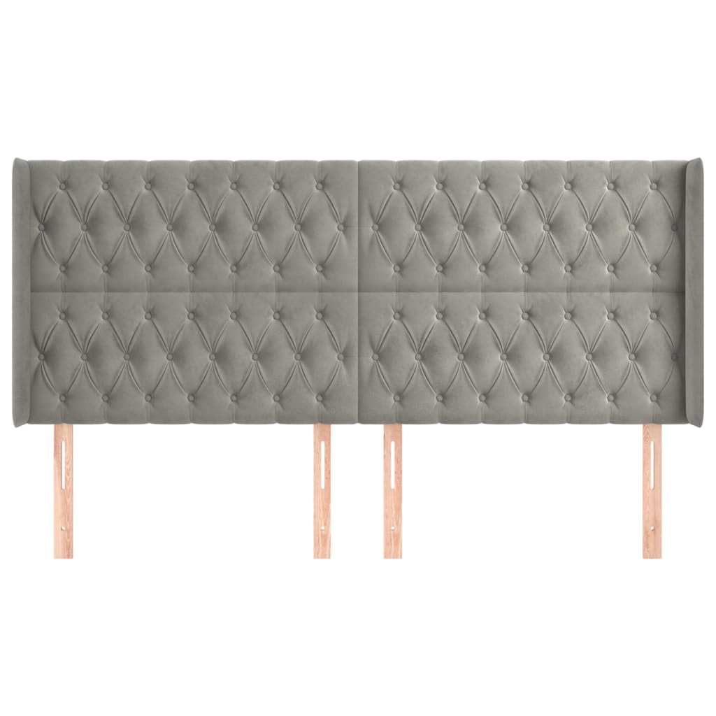 Hoofdbord met randen 183x16x118/128 cm fluweel lichtgrijs is nu te koop bij PeponiXL, paradijselijk wonen!