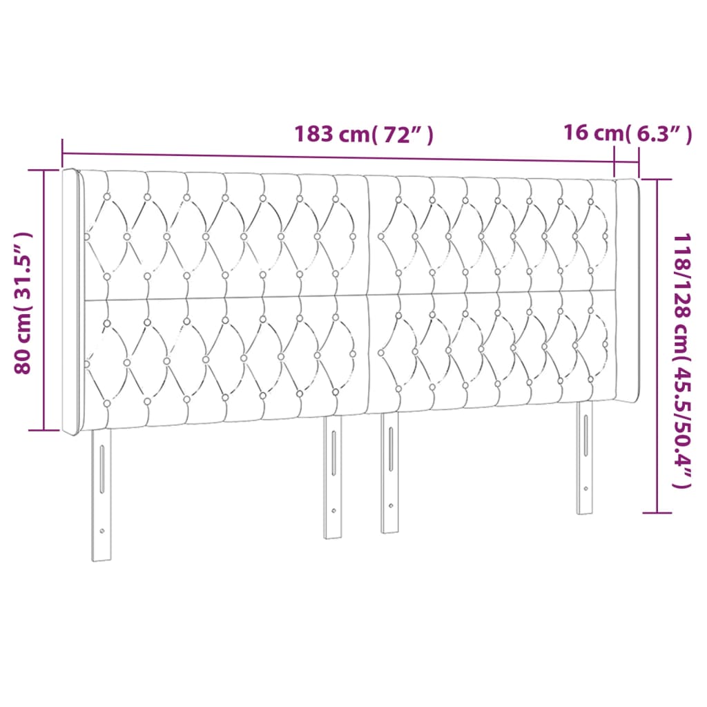 Hoofdbord met randen 183x16x118/128 cm fluweel lichtgrijs is nu te koop bij PeponiXL, paradijselijk wonen!