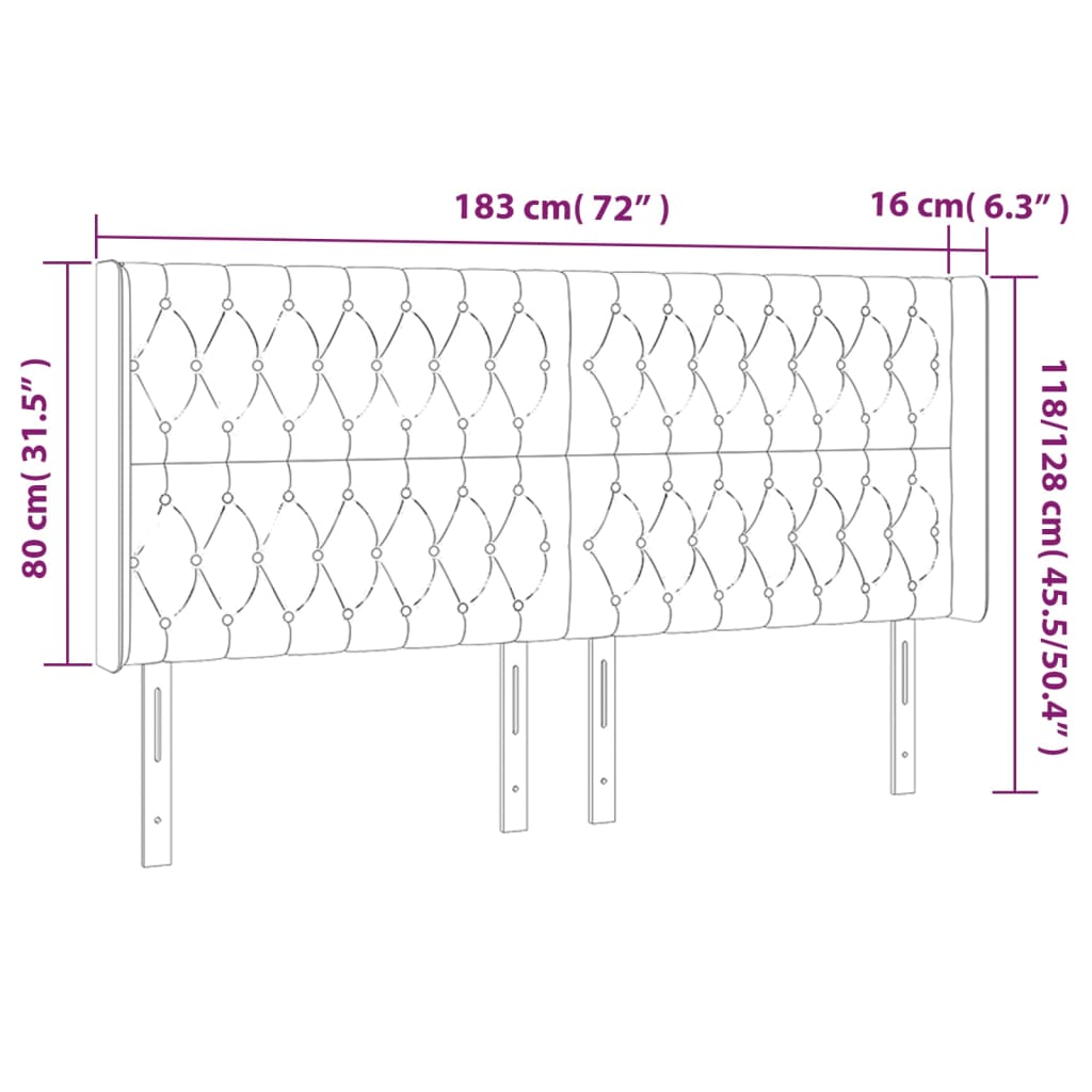 Hoofdbord met randen 183x16x118/128 cm fluweel donkergrijs is nu te koop bij PeponiXL, paradijselijk wonen!