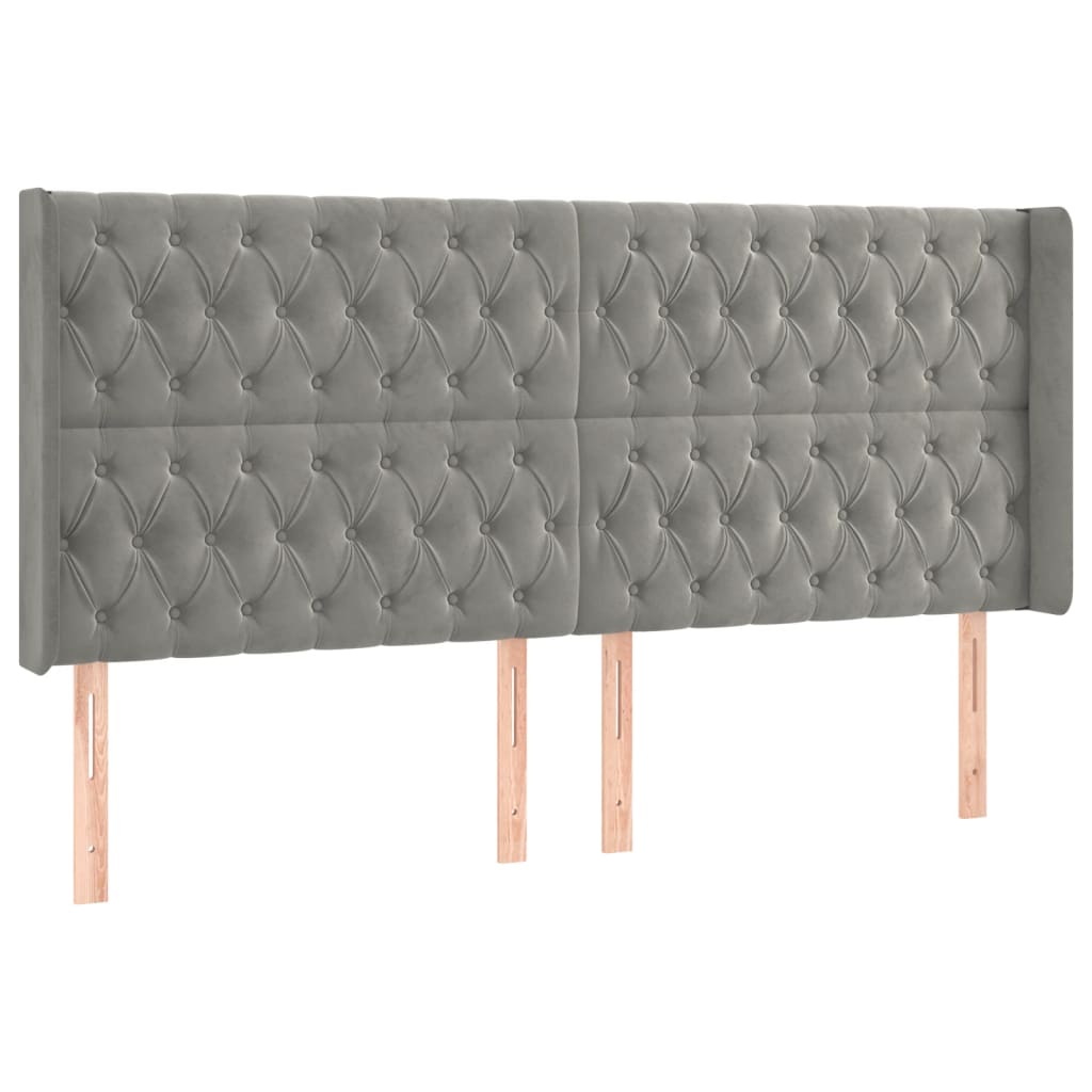 Hoofdbord met randen 203x16x118/128 cm fluweel lichtgrijs is nu te koop bij PeponiXL, paradijselijk wonen!