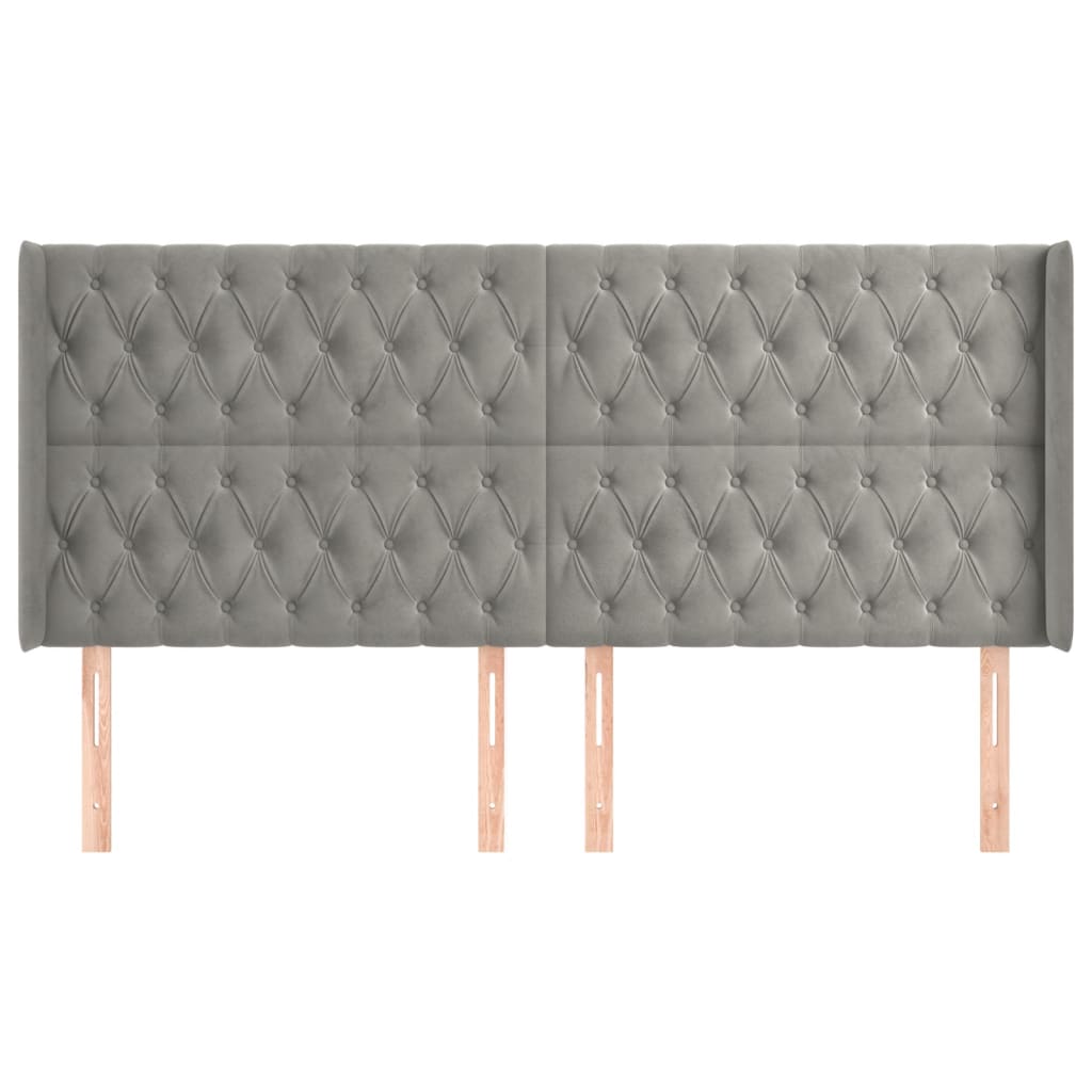 Hoofdbord met randen 203x16x118/128 cm fluweel lichtgrijs is nu te koop bij PeponiXL, paradijselijk wonen!