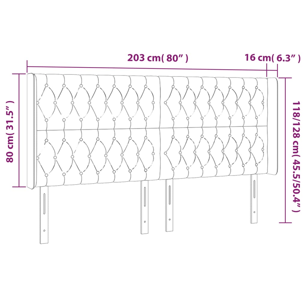 Hoofdbord met randen 203x16x118/128 cm fluweel lichtgrijs is nu te koop bij PeponiXL, paradijselijk wonen!
