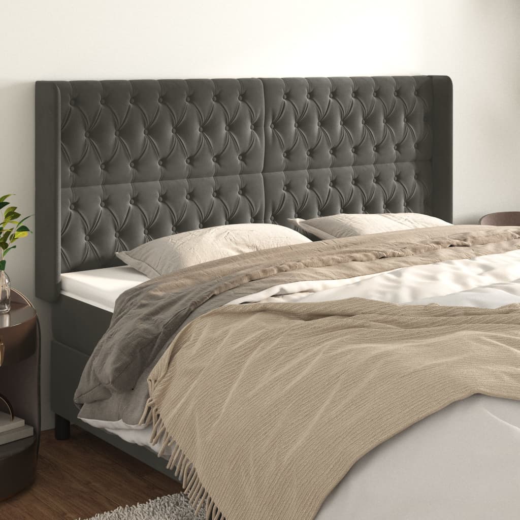 Hoofdbord met randen 203x16x118/128 cm fluweel donkergrijs is nu te koop bij PeponiXL, paradijselijk wonen!