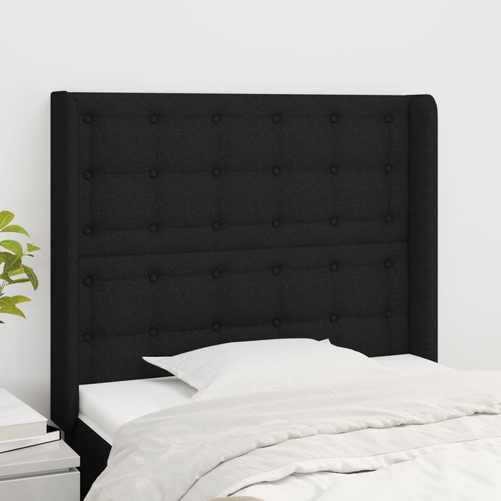 Hoofdbord met randen 83x16x118/128 cm stof zwart is nu te koop bij PeponiXL, paradijselijk wonen!