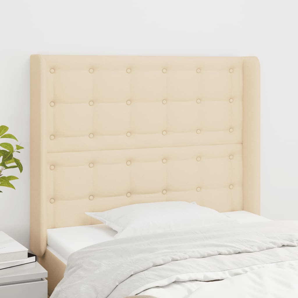 Hoofdbord met randen 83x16x118/128 cm stof crèmekleurig is nu te koop bij PeponiXL, paradijselijk wonen!