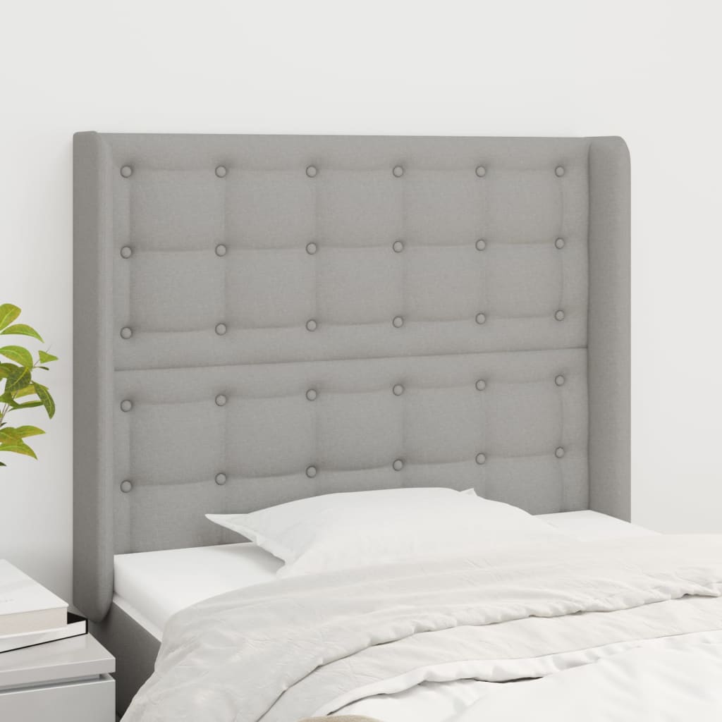 Hoofdbord met randen 93x16x118/128 cm stof lichtgrijs is nu te koop bij PeponiXL, paradijselijk wonen!