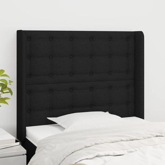 Hoofdbord met randen 103x16x118/128 cm stof zwart is nu te koop bij PeponiXL, paradijselijk wonen!