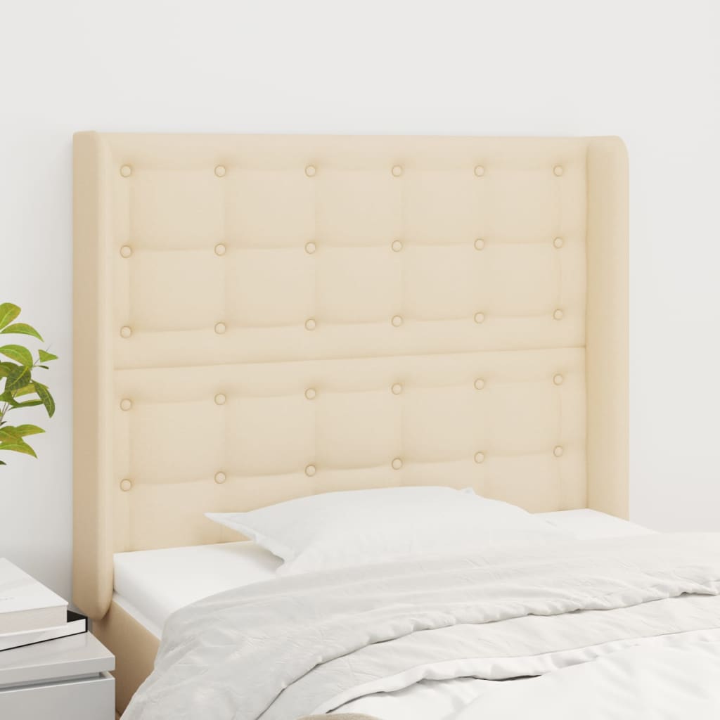 Hoofdbord met randen 103x16x118/128 cm stof crèmekleurig is nu te koop bij PeponiXL, paradijselijk wonen!