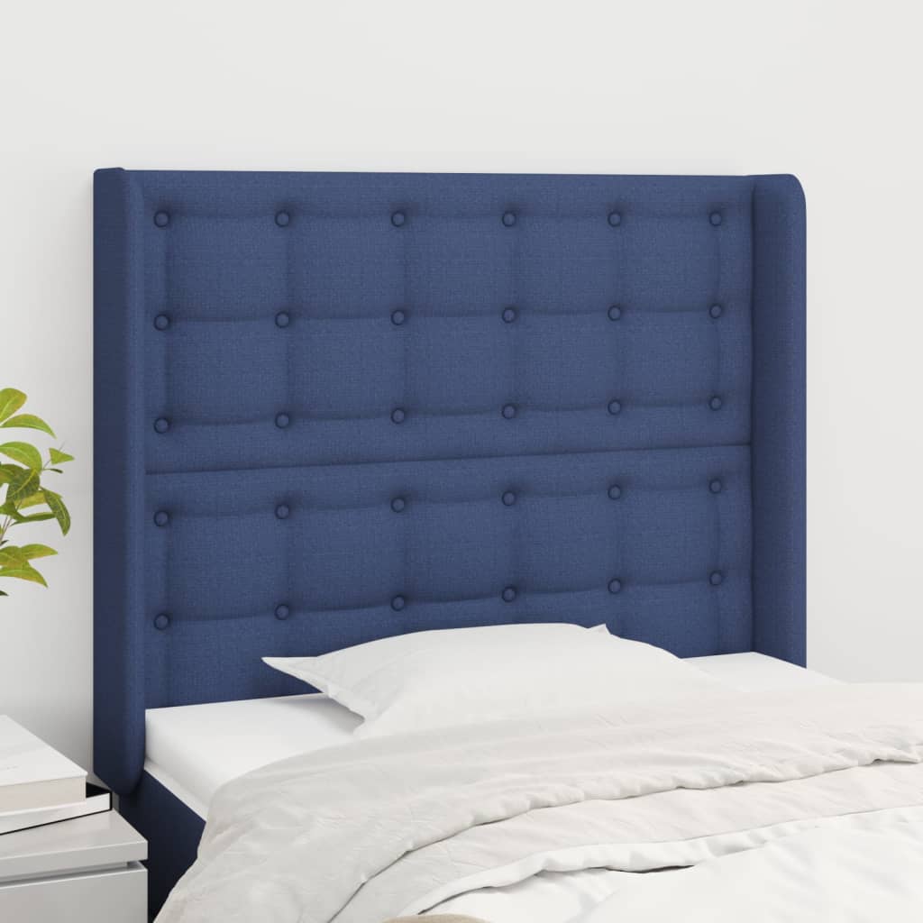Hoofdbord met randen 103x16x118/128 cm stof blauw is nu te koop bij PeponiXL, paradijselijk wonen!