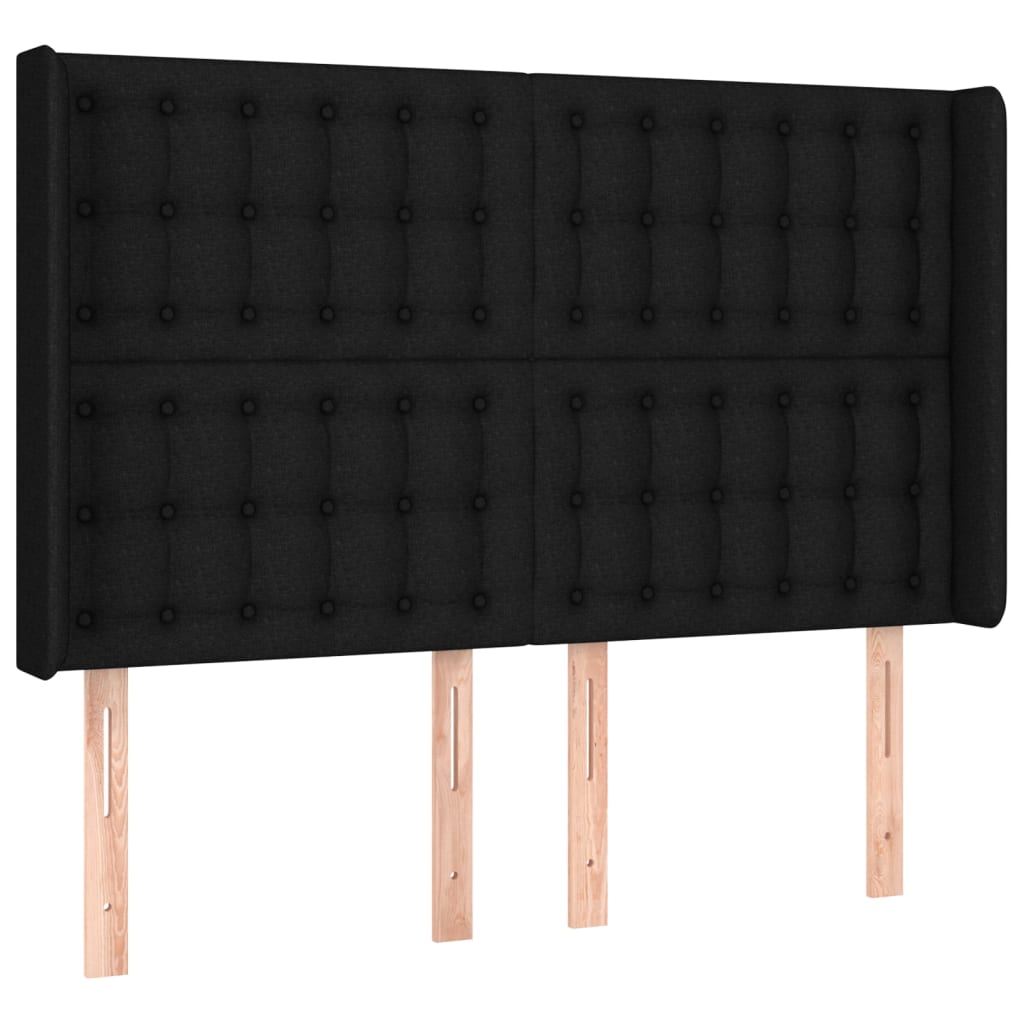 Hoofdbord met randen 147x16x118/128 cm stof zwart is nu te koop bij PeponiXL, paradijselijk wonen!