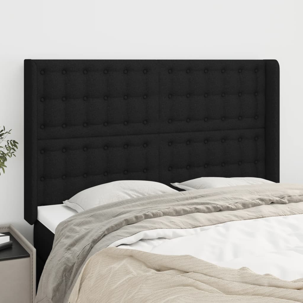Hoofdbord met randen 147x16x118/128 cm stof zwart is nu te koop bij PeponiXL, paradijselijk wonen!