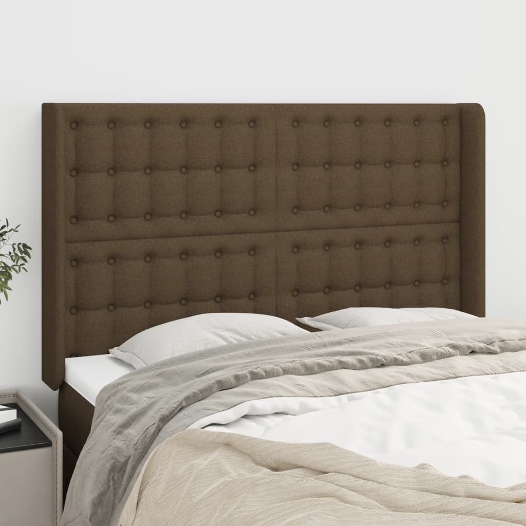 Hoofdbord met randen 147x16x118/128 cm stof donkerbruin is nu te koop bij PeponiXL, paradijselijk wonen!