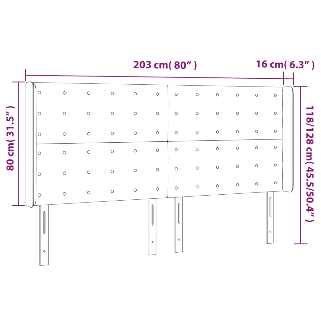 Hoofdbord met randen 203x16x118/128 cm stof zwart is nu te koop bij PeponiXL, paradijselijk wonen!