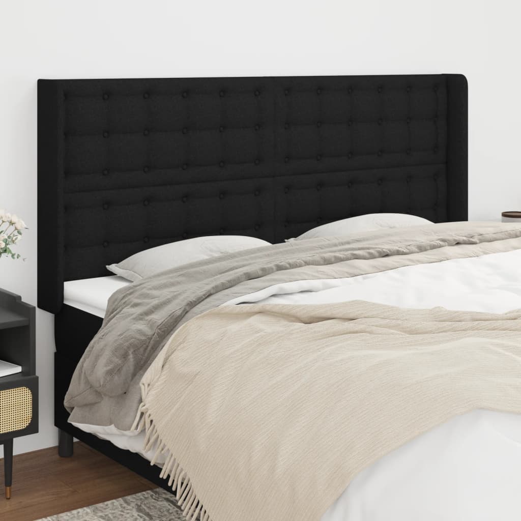 Hoofdbord met randen 203x16x118/128 cm stof zwart is nu te koop bij PeponiXL, paradijselijk wonen!