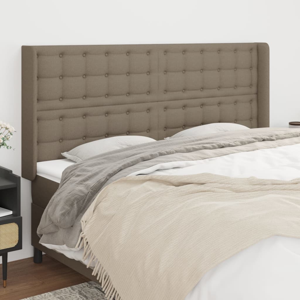 Hoofdbord met randen 203x16x118/128 cm stof taupe is nu te koop bij PeponiXL, paradijselijk wonen!