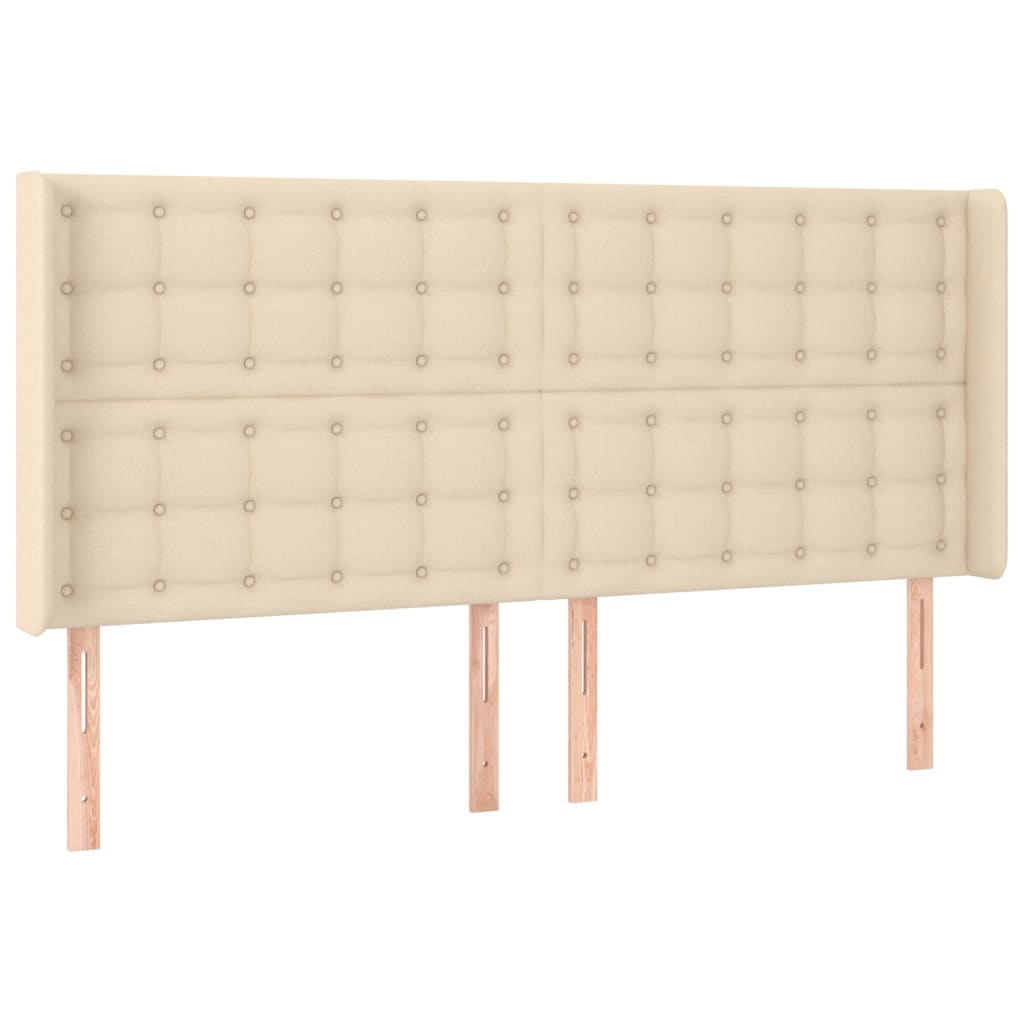 Hoofdbord met randen 203x16x118/128 cm stof crèmekleurig is nu te koop bij PeponiXL, paradijselijk wonen!